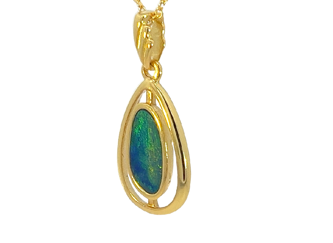 Gold Plated Silver pearshape Opal doublet 26x11mm Pendant - Masterpiece Jewellery Opal & Gems Sydney Australia | Online Shop