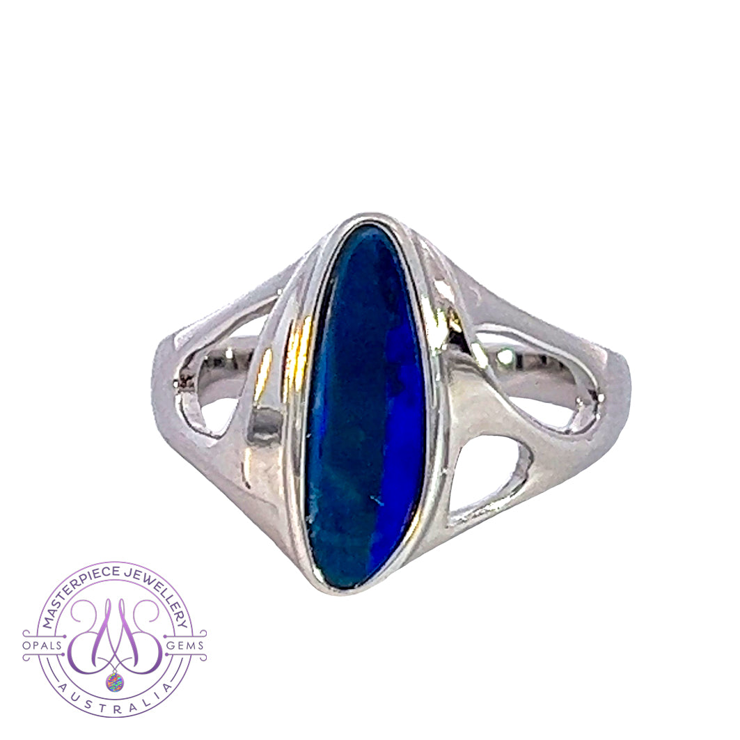 Sterling Silver patterned Blue Opal doublet ring - Masterpiece Jewellery Opal & Gems Sydney Australia | Online Shop