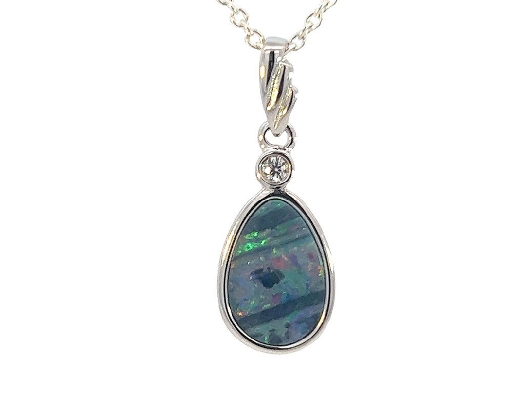 Sterling Silver Opal doublet 22x8.7mm pendant - Masterpiece Jewellery Opal & Gems Sydney Australia | Online Shop