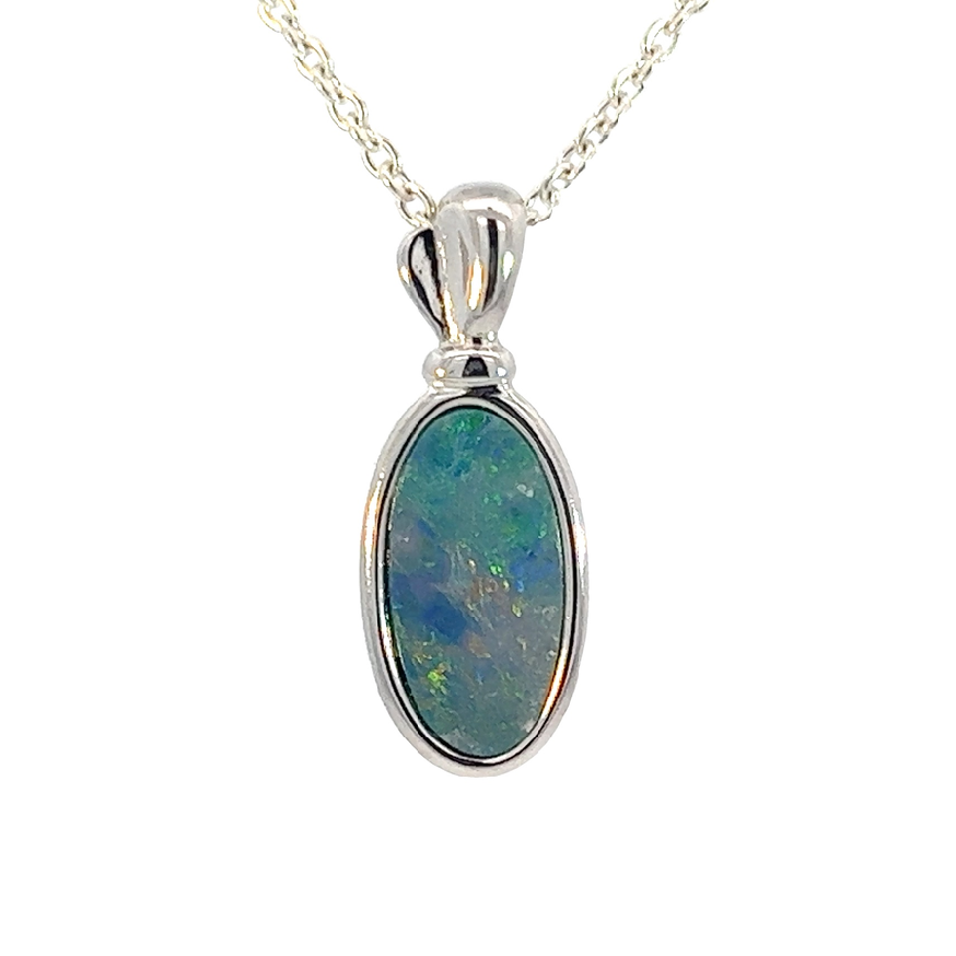 Sterling Silver Opal doublet 11.3x6mm pendant - Masterpiece Jewellery Opal & Gems Sydney Australia | Online Shop