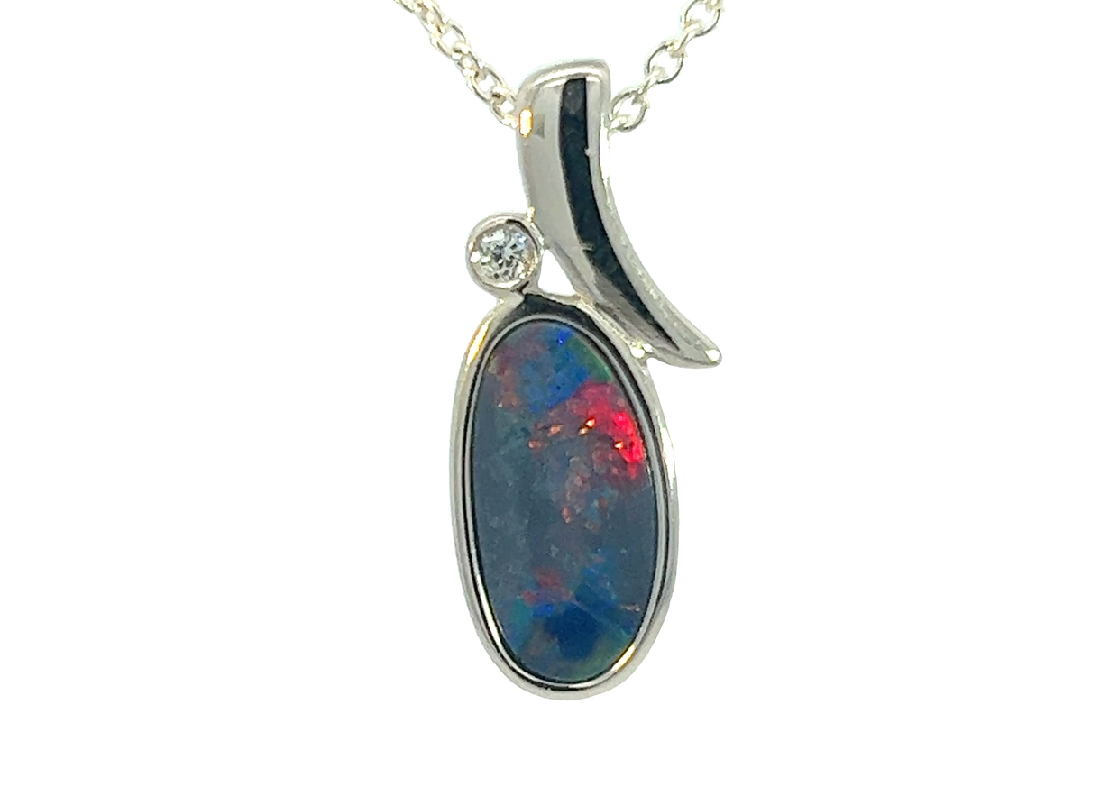 Silver Opal doublet 12.2x6.6mm pendant - Masterpiece Jewellery Opal & Gems Sydney Australia | Online Shop