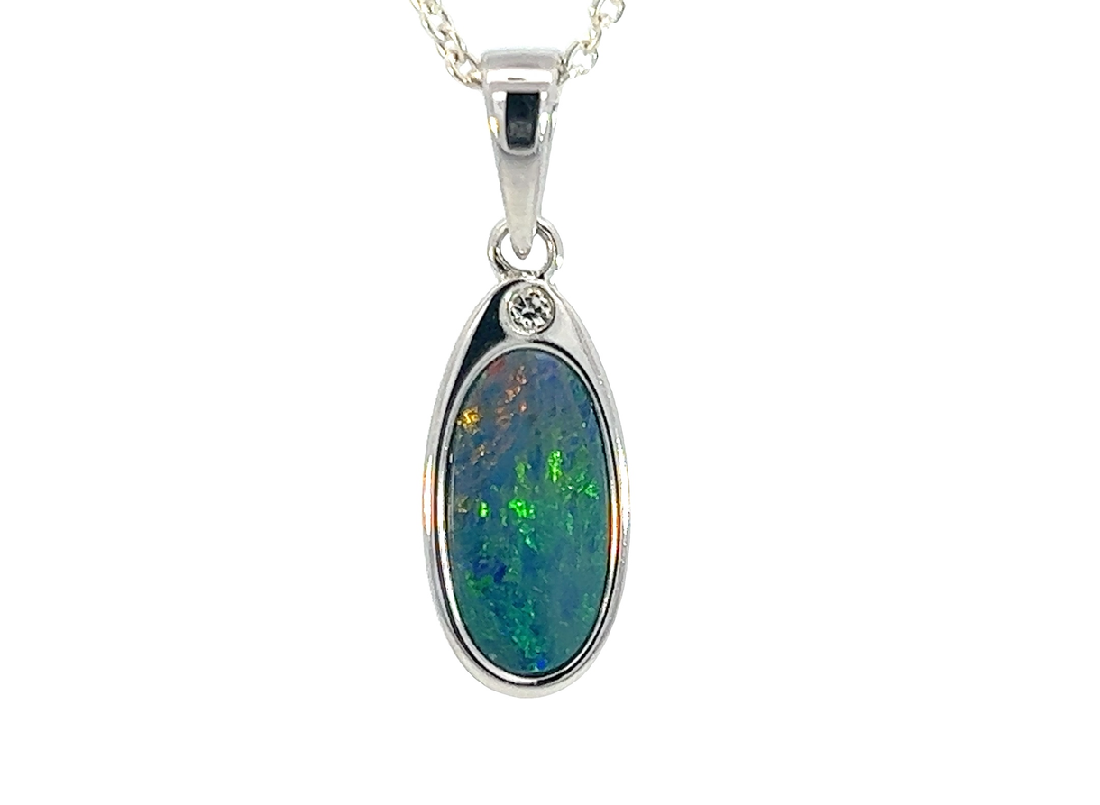 Sterling Silver Opal doublet 23.5x7.3mm pendant - Masterpiece Jewellery Opal & Gems Sydney Australia | Online Shop