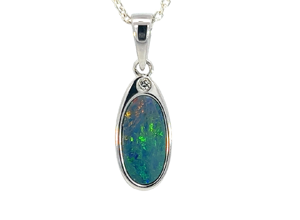 Sterling Silver Opal doublet 23.5x7.3mm pendant - Masterpiece Jewellery Opal & Gems Sydney Australia | Online Shop