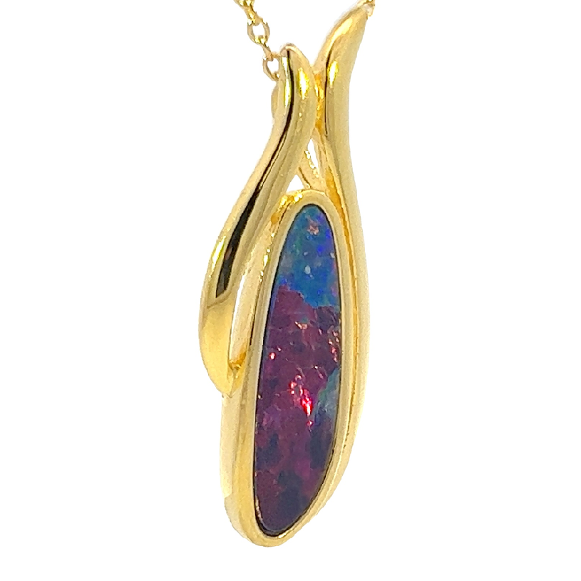 Gold plated Silver Opal doublet Red purple pendant - Masterpiece Jewellery Opal & Gems Sydney Australia | Online Shop