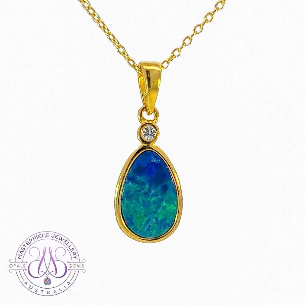 Gold Plated Silver Opal doublet 23x8.8mm pendant - Masterpiece Jewellery Opal & Gems Sydney Australia | Online Shop