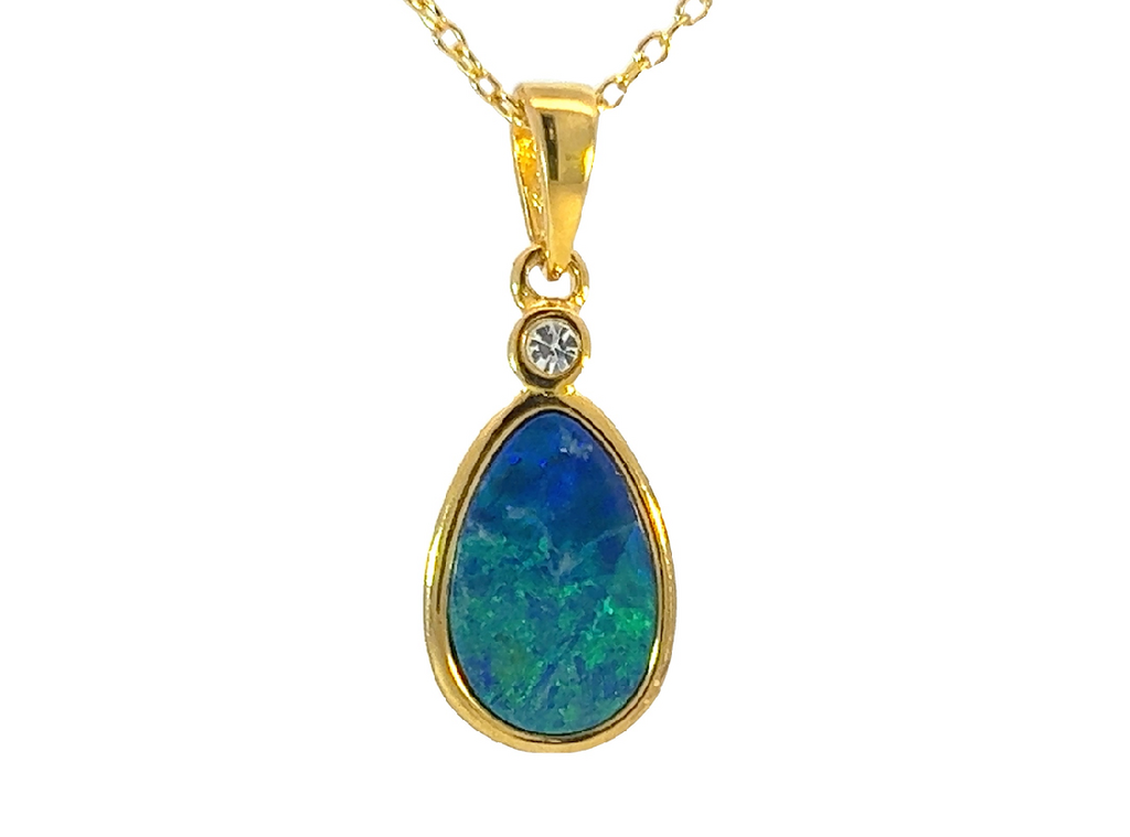 Gold Plated Silver Opal doublet 23x8.8mm pendant - Masterpiece Jewellery Opal & Gems Sydney Australia | Online Shop