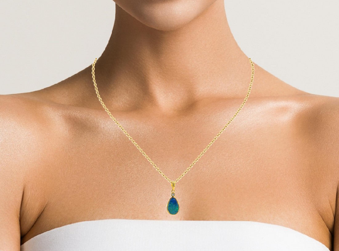 Gold Plated Silver Opal doublet 23x8.8mm pendant - Masterpiece Jewellery Opal & Gems Sydney Australia | Online Shop