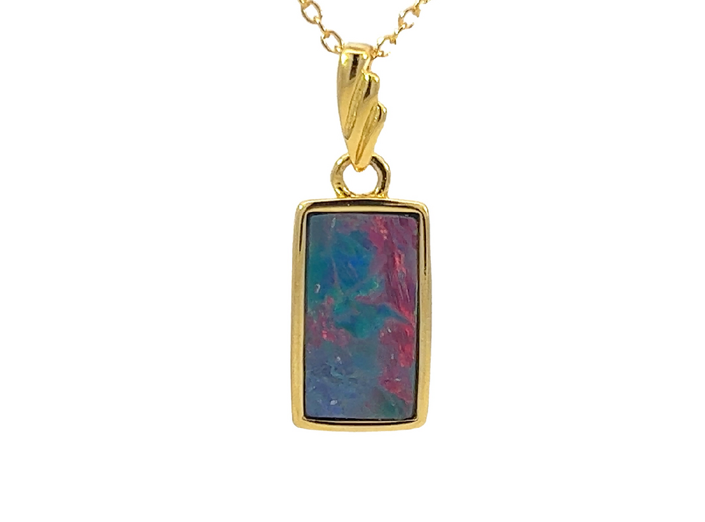 Gold plated Silver Opal rectangular 21x8mm pendant - Masterpiece Jewellery Opal & Gems Sydney Australia | Online Shop