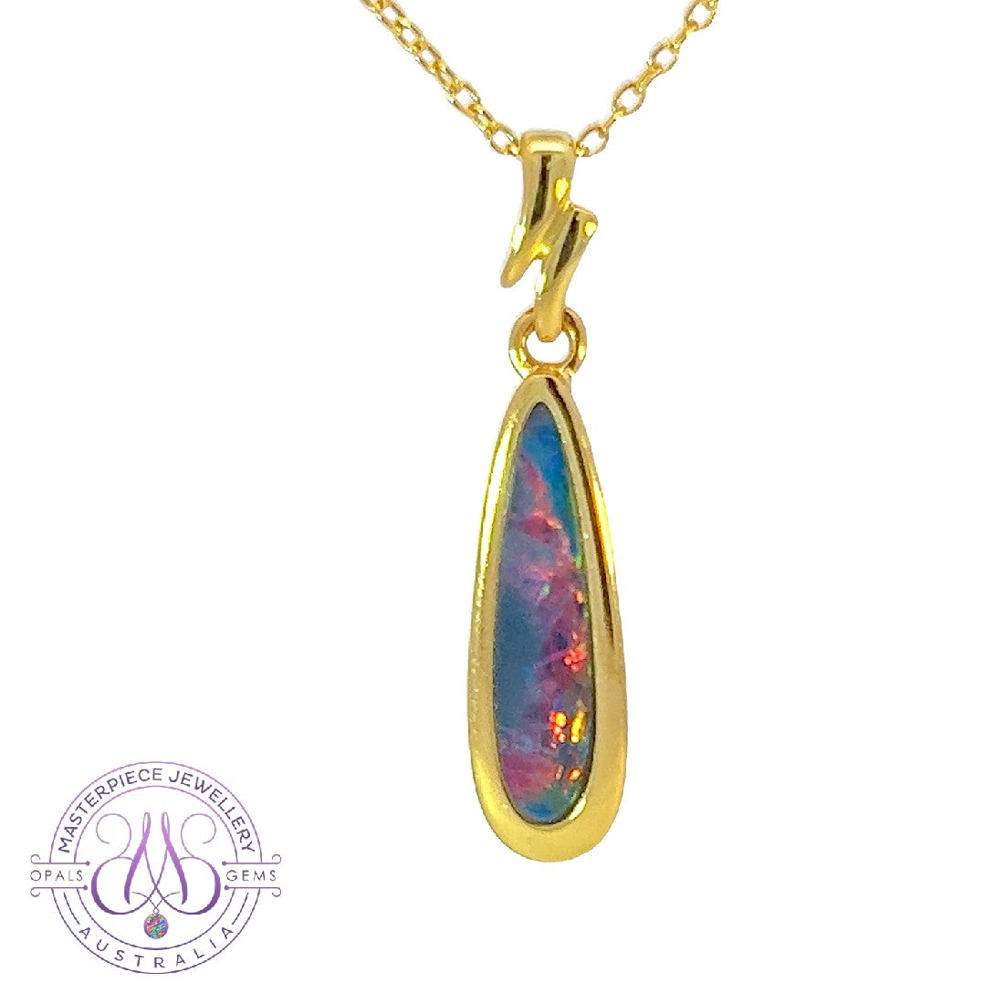 Gold Plated silver Opal doublet 28x6mm pendant - Masterpiece Jewellery Opal & Gems Sydney Australia | Online Shop