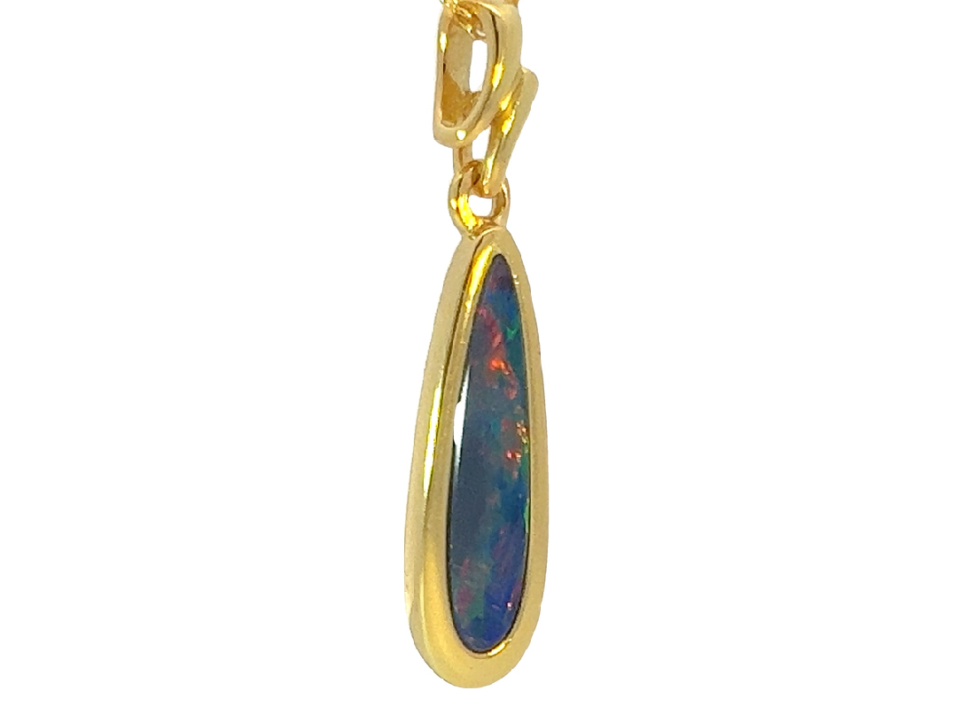 Gold Plated silver Opal doublet 28x6mm pendant - Masterpiece Jewellery Opal & Gems Sydney Australia | Online Shop