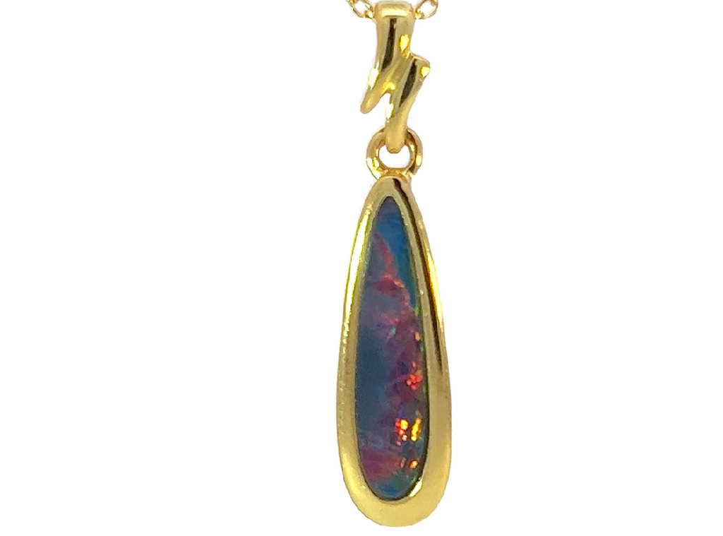 Gold Plated silver Opal doublet 28x6mm pendant - Masterpiece Jewellery Opal & Gems Sydney Australia | Online Shop