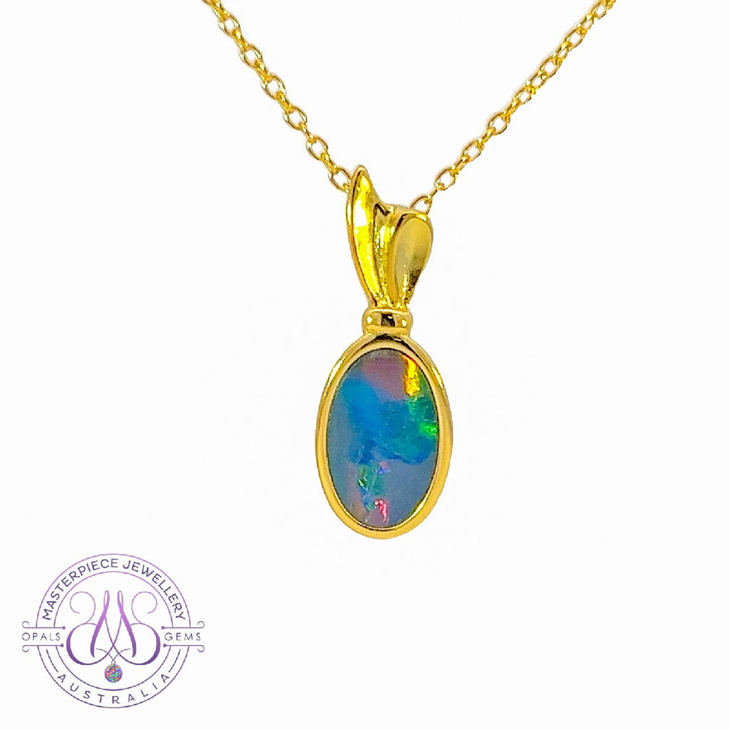 Gold Plated Silver Opal doublet 20.5x7.4mm pendant - Masterpiece Jewellery Opal & Gems Sydney Australia | Online Shop