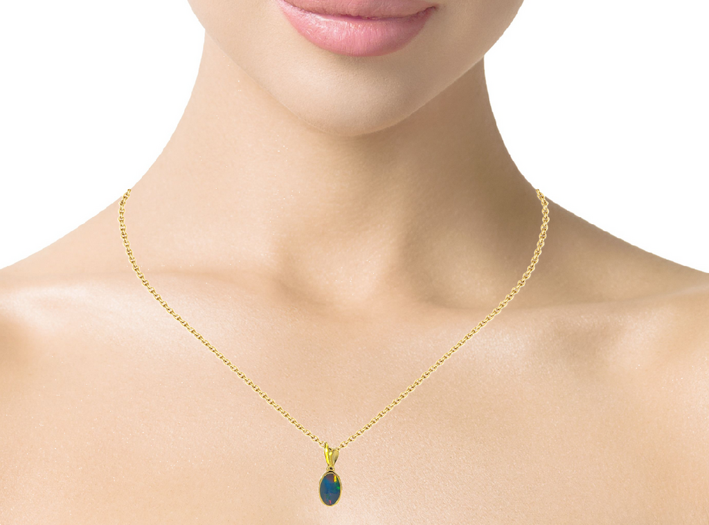 Gold Plated Silver Opal doublet 20.5x7.4mm pendant - Masterpiece Jewellery Opal & Gems Sydney Australia | Online Shop