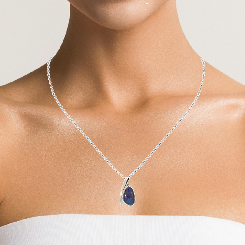Sterling Silver Opal triplet freeform 24.3x13mm pendant - Masterpiece Jewellery Opal & Gems Sydney Australia | Online Shop