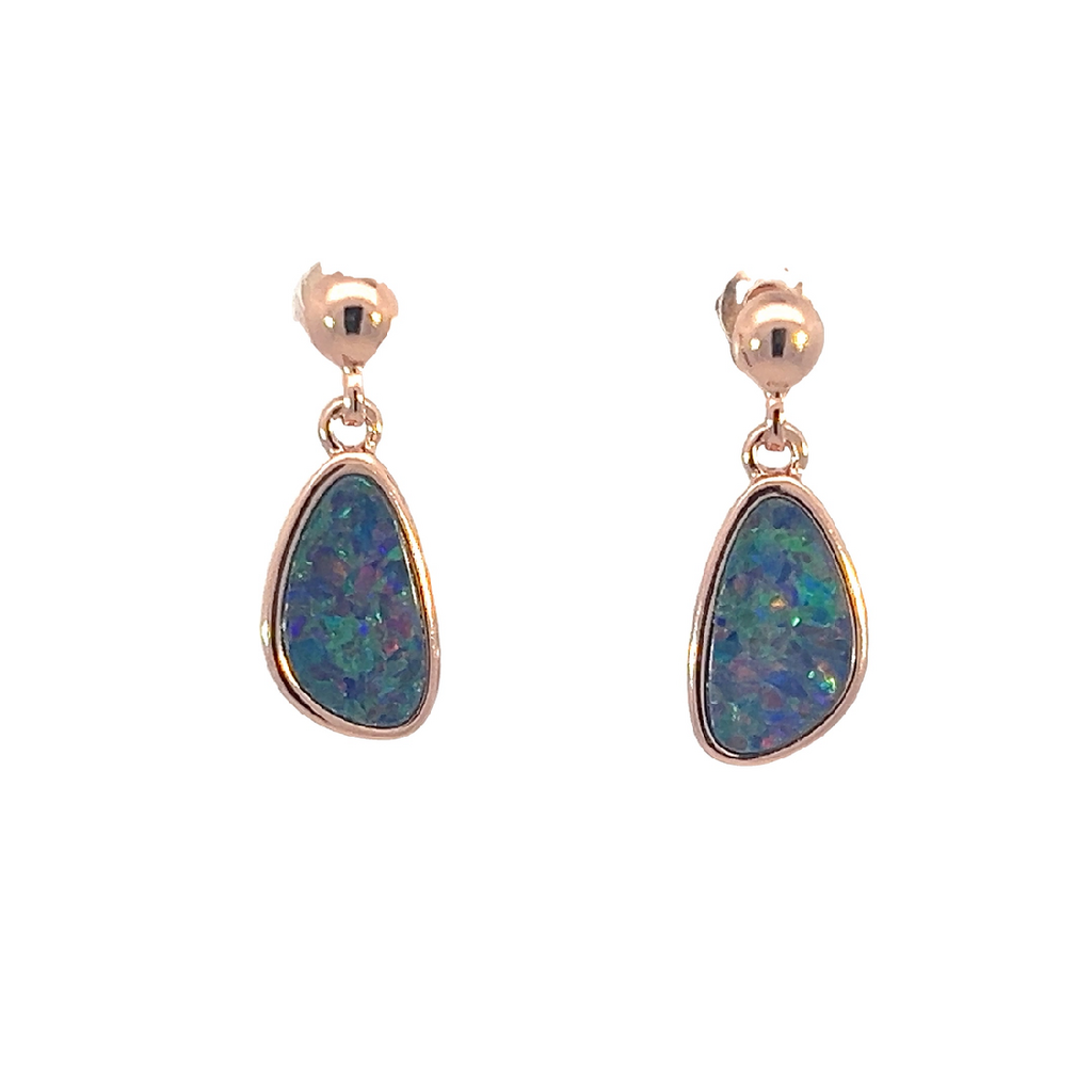Rose Gold plated silver dangling Opal doublet earrings - Masterpiece Jewellery Opal & Gems Sydney Australia | Online Shop