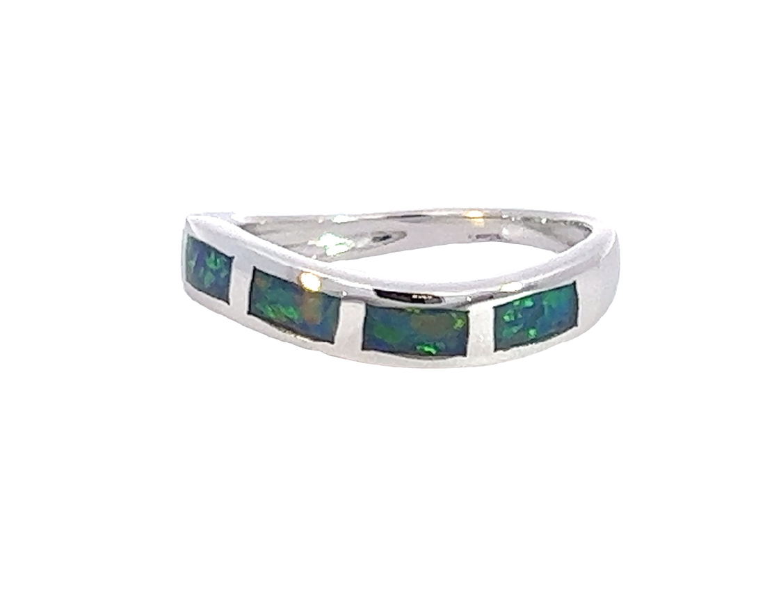 Sterling Silver Opal inlay wave band - Masterpiece Jewellery Opal & Gems Sydney Australia | Online Shop