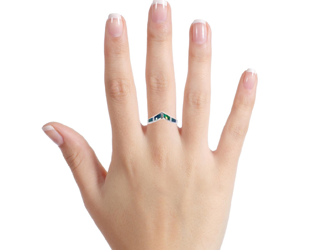 Sterling Silver V-shape inlay Opal band - Masterpiece Jewellery Opal & Gems Sydney Australia | Online Shop