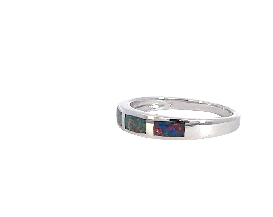 Silver Opal inlay straight band ring - Masterpiece Jewellery Opal & Gems Sydney Australia | Online Shop