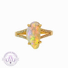 One 18kt Yellow Gold freeform Red Light Opal and diamond split shank ring - Masterpiece Jewellery Opal & Gems Sydney Australia | Online Shop