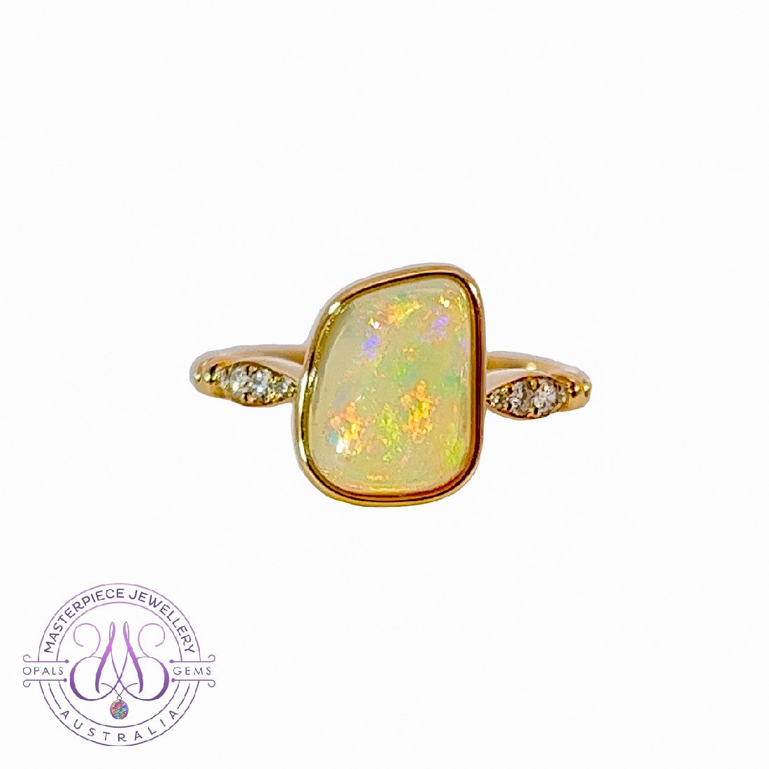 14kt Yellow Gold Light Opal and Diamond ring - Masterpiece Jewellery Opal & Gems Sydney Australia | Online Shop