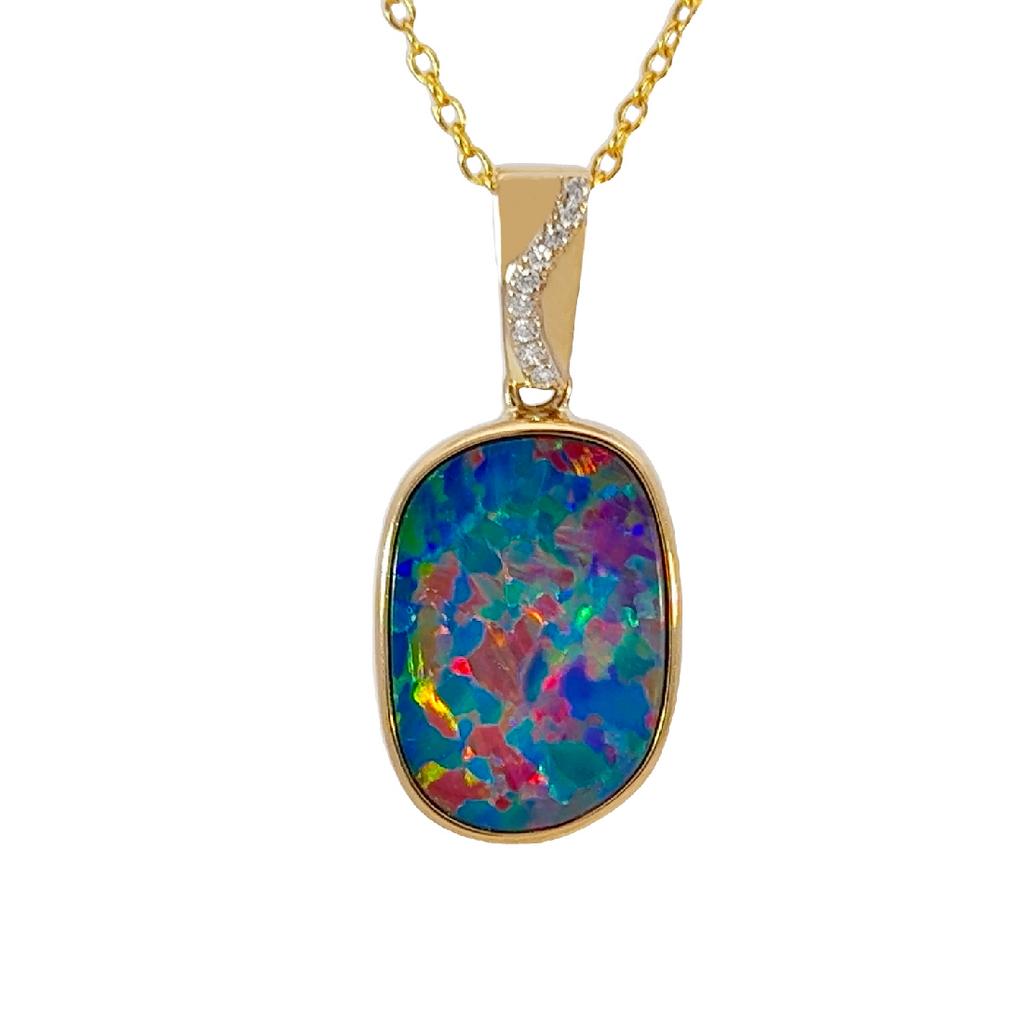 14kt Yellow Gold Opal doublet square shape pendant - Masterpiece Jewellery Opal & Gems Sydney Australia | Online Shop