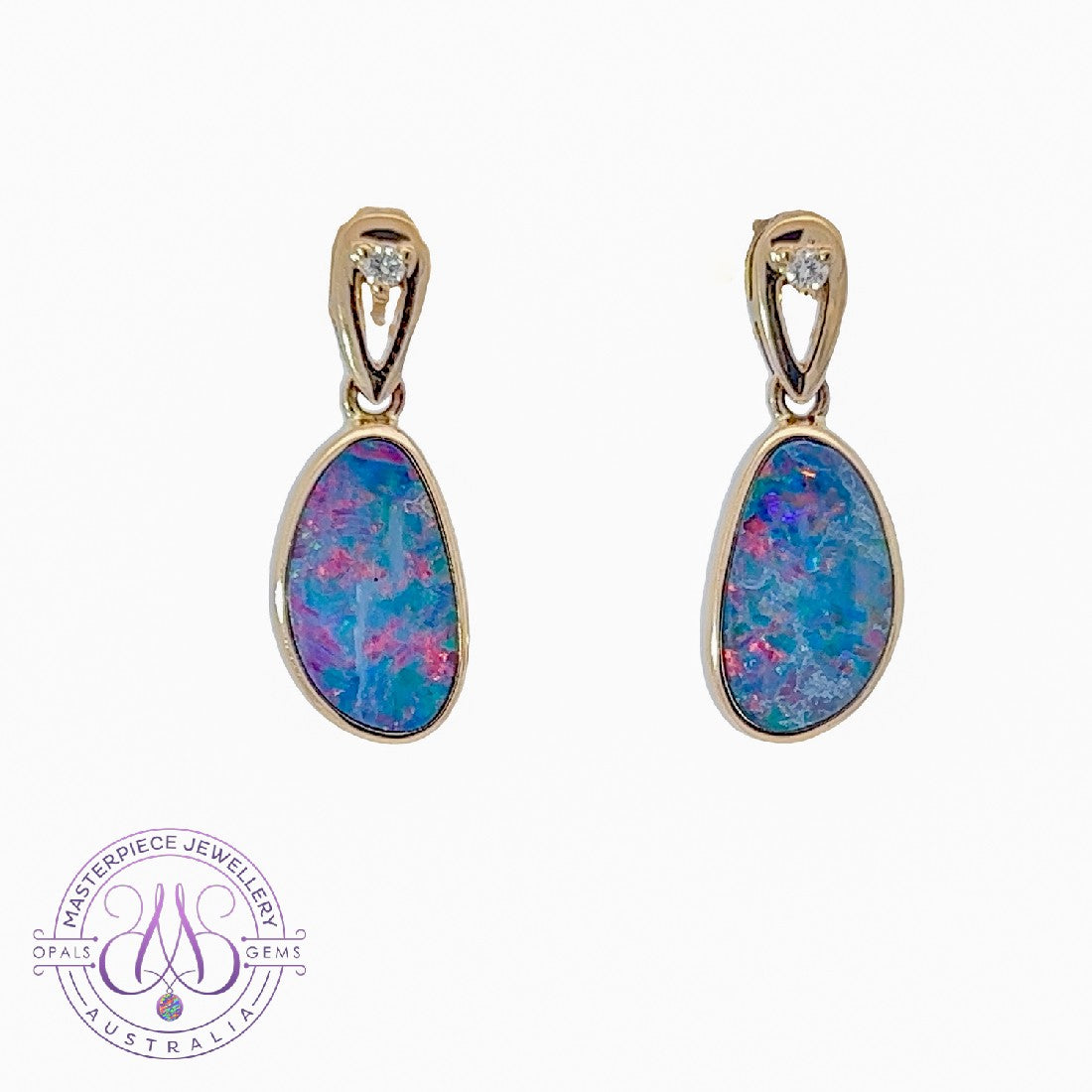 14kt Yellow Gold pair of dangling Opal doublet 3.32ct earrings - Masterpiece Jewellery Opal & Gems Sydney Australia | Online Shop