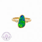 14kt Yellow Gold traingular Opal green blue doublet with diamonds ring - Masterpiece Jewellery Opal & Gems Sydney Australia | Online Shop