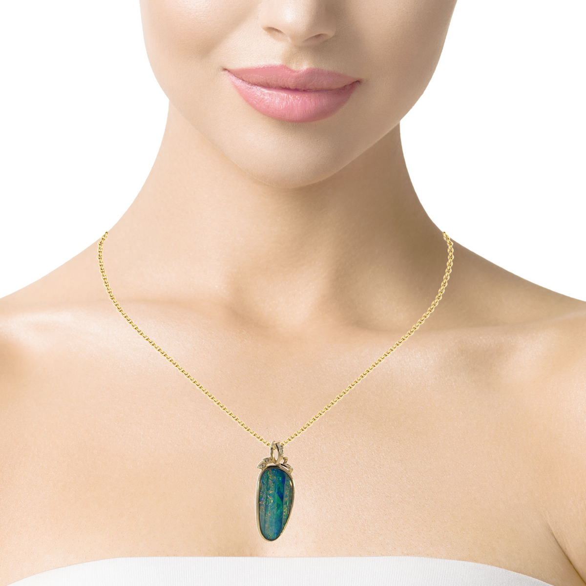 14kt Yellow Gold Multi colour Opal doublet with diamonds - Masterpiece Jewellery Opal & Gems Sydney Australia | Online Shop