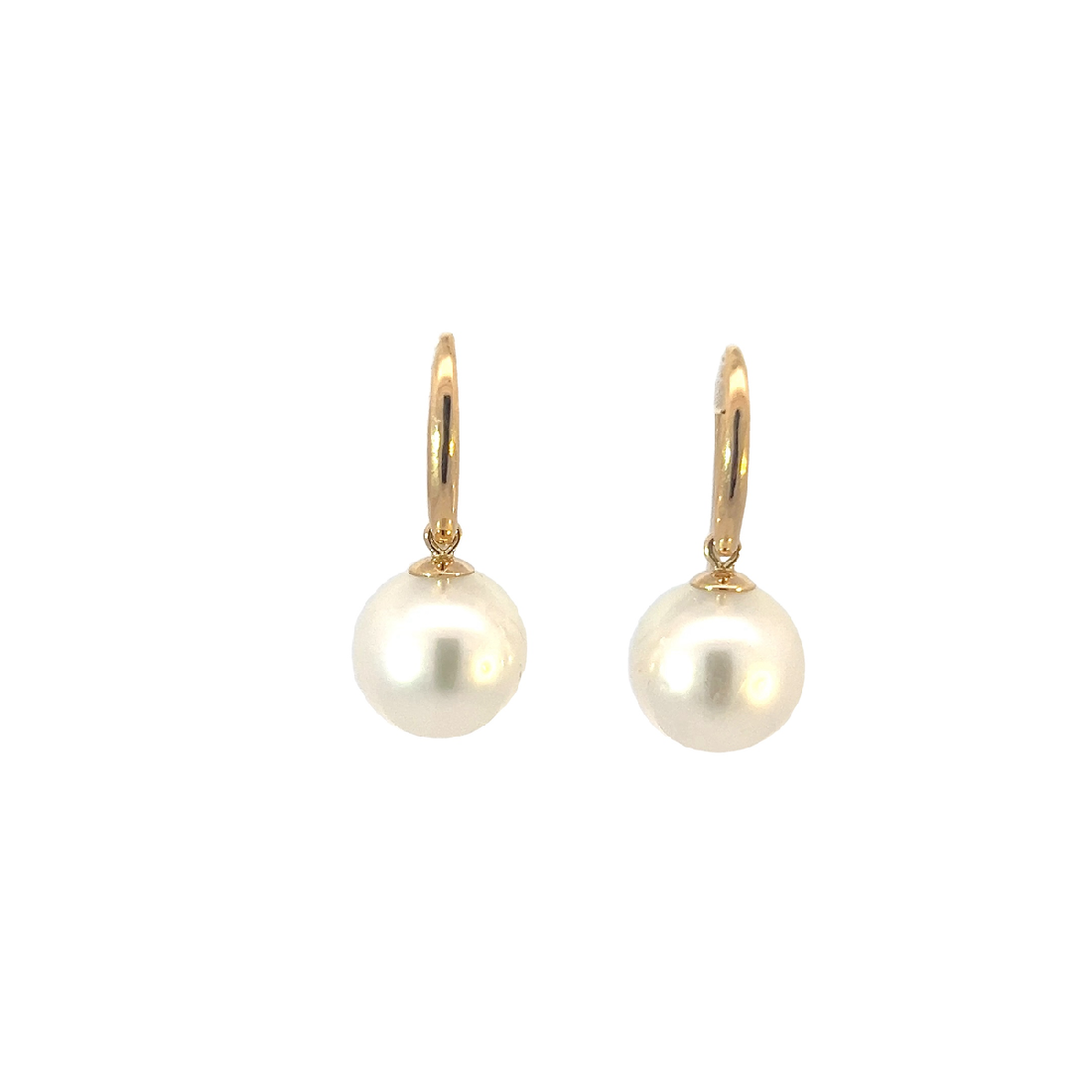 Pair of 10-11mm South Sea 18kt Yellow gold dangling hook earrings - Masterpiece Jewellery Opal & Gems Sydney Australia | Online Shop