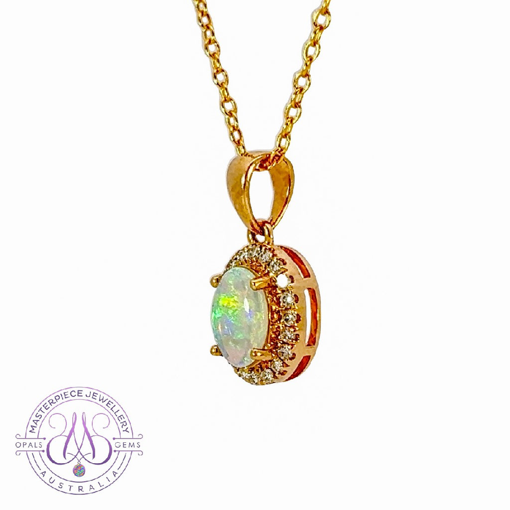 14kt Yellow Gold cluster Light Opal and diamond pendant - Masterpiece Jewellery Opal & Gems Sydney Australia | Online Shop