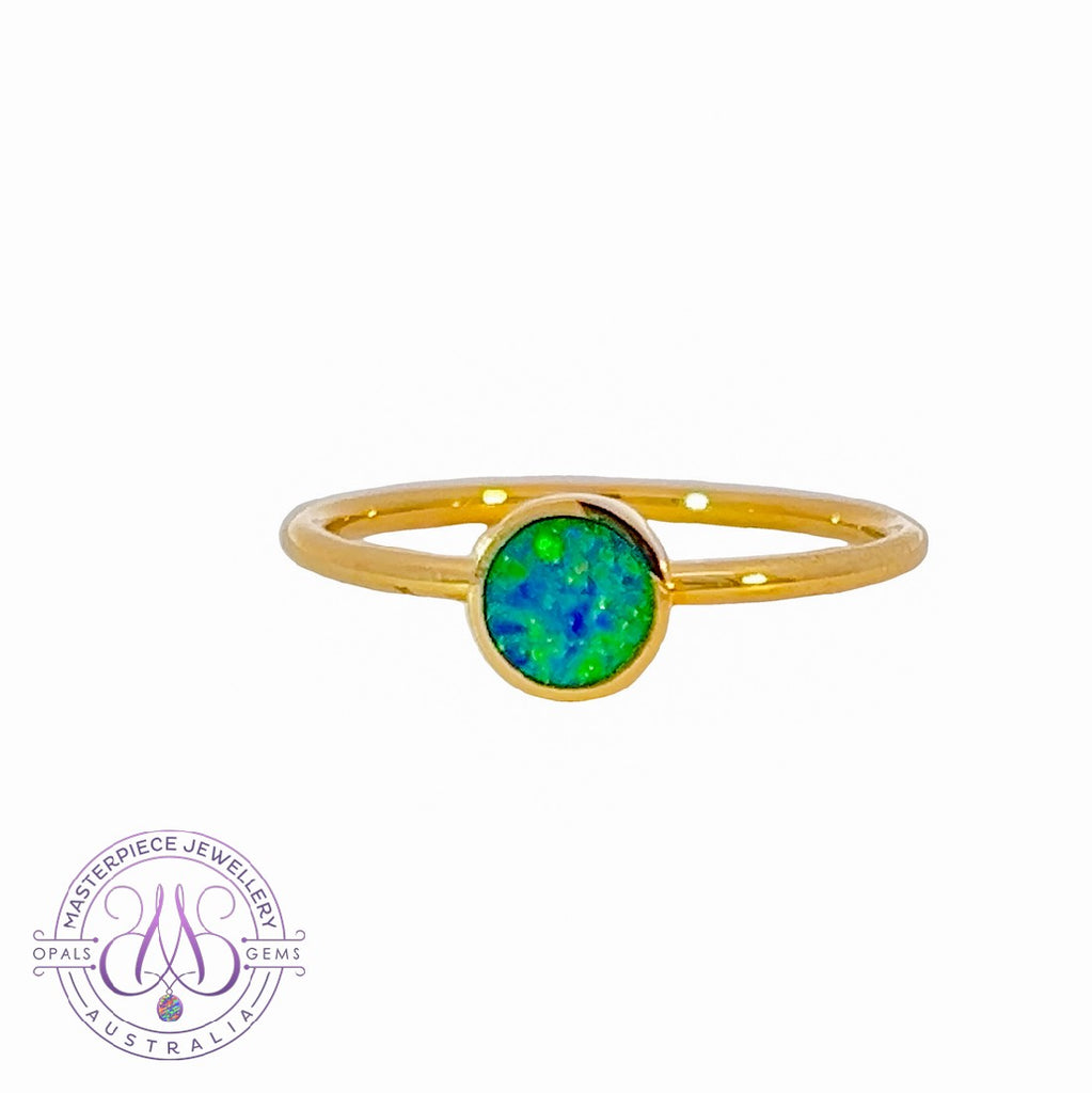 14kt Yellow Gold Round Opal solitaire ring - Masterpiece Jewellery Opal & Gems Sydney Australia | Online Shop