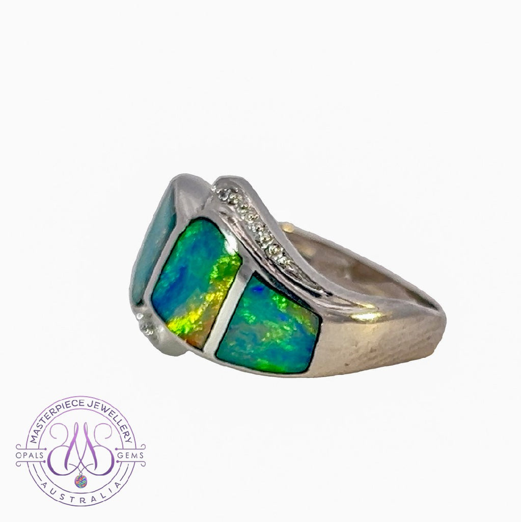 Sterling Silver Opal inlay band shaped - Masterpiece Jewellery Opal & Gems Sydney Australia | Online Shop