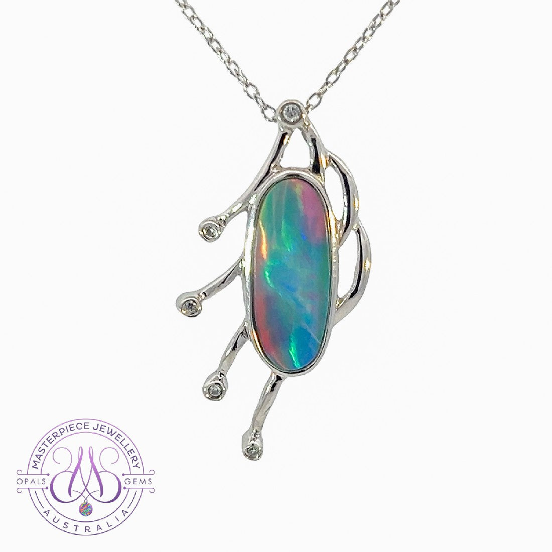 Sterling Silver Oval shape designer Coral shape Opal pendant - Masterpiece Jewellery Opal & Gems Sydney Australia | Online Shop