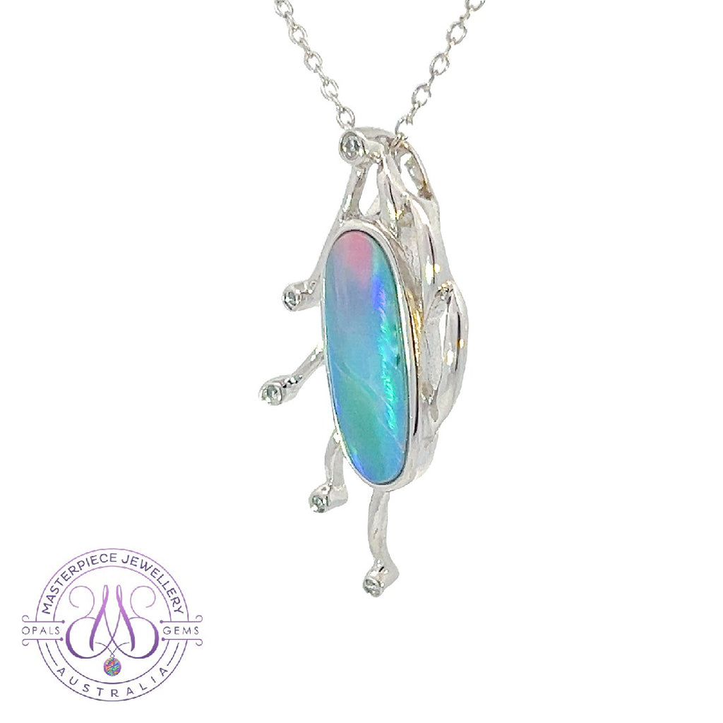 Sterling Silver Oval shape designer Coral shape Opal pendant - Masterpiece Jewellery Opal & Gems Sydney Australia | Online Shop