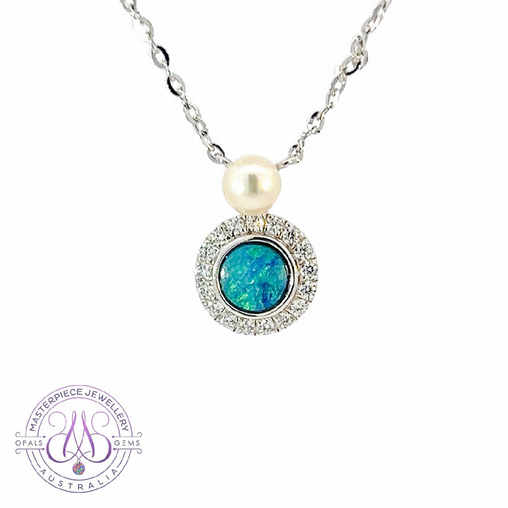 Sterling Silver round Halo pendant with Opal doublet - Masterpiece Jewellery Opal & Gems Sydney Australia | Online Shop