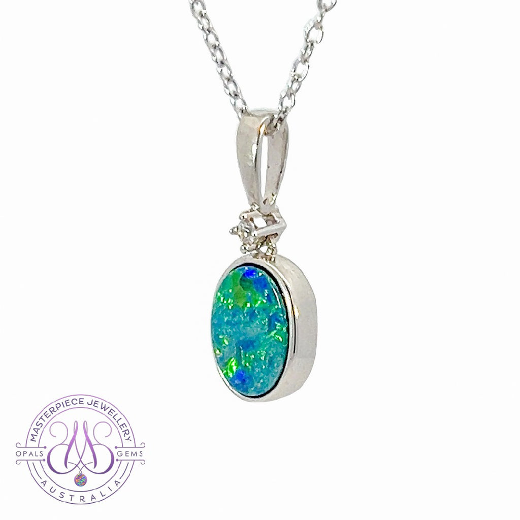 Sterling Silver Opal doublet 8x6mm pendant - Masterpiece Jewellery Opal & Gems Sydney Australia | Online Shop