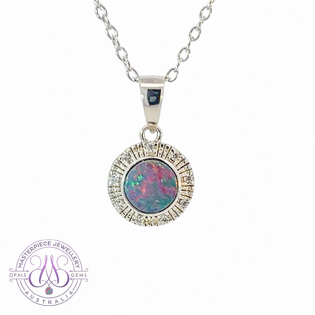 Sterling Silver Opal round halo style pendant - Masterpiece Jewellery Opal & Gems Sydney Australia | Online Shop