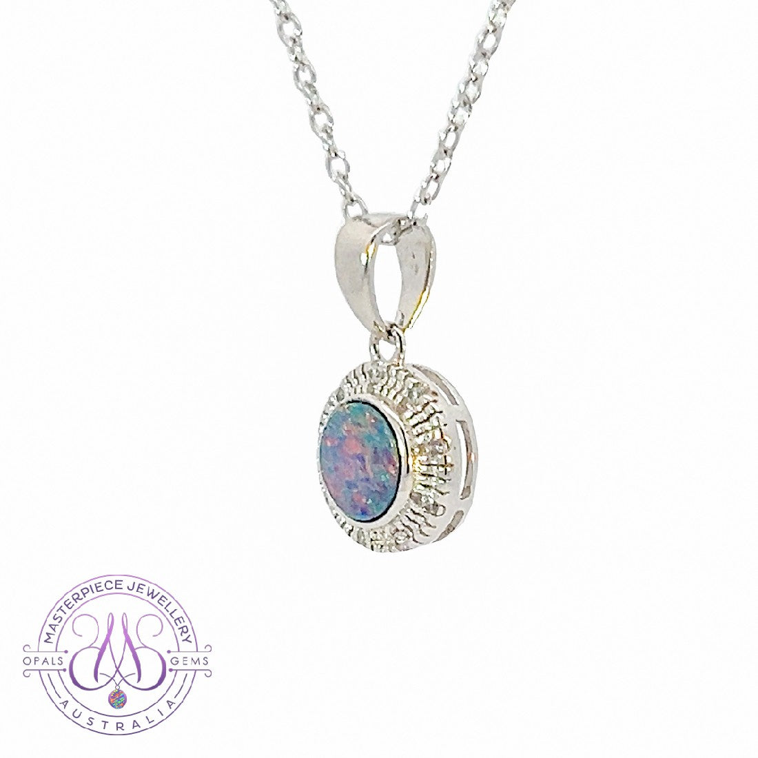 Sterling Silver Opal round halo style pendant - Masterpiece Jewellery Opal & Gems Sydney Australia | Online Shop