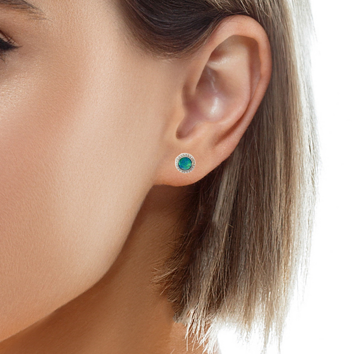 Sterling Silver Opal 0.85ct doublet halo earrings - Masterpiece Jewellery Opal & Gems Sydney Australia | Online Shop
