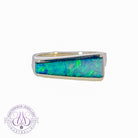 Sterling Silver Opal rectangular channel set ring Blue Green colour - Masterpiece Jewellery Opal & Gems Sydney Australia | Online Shop