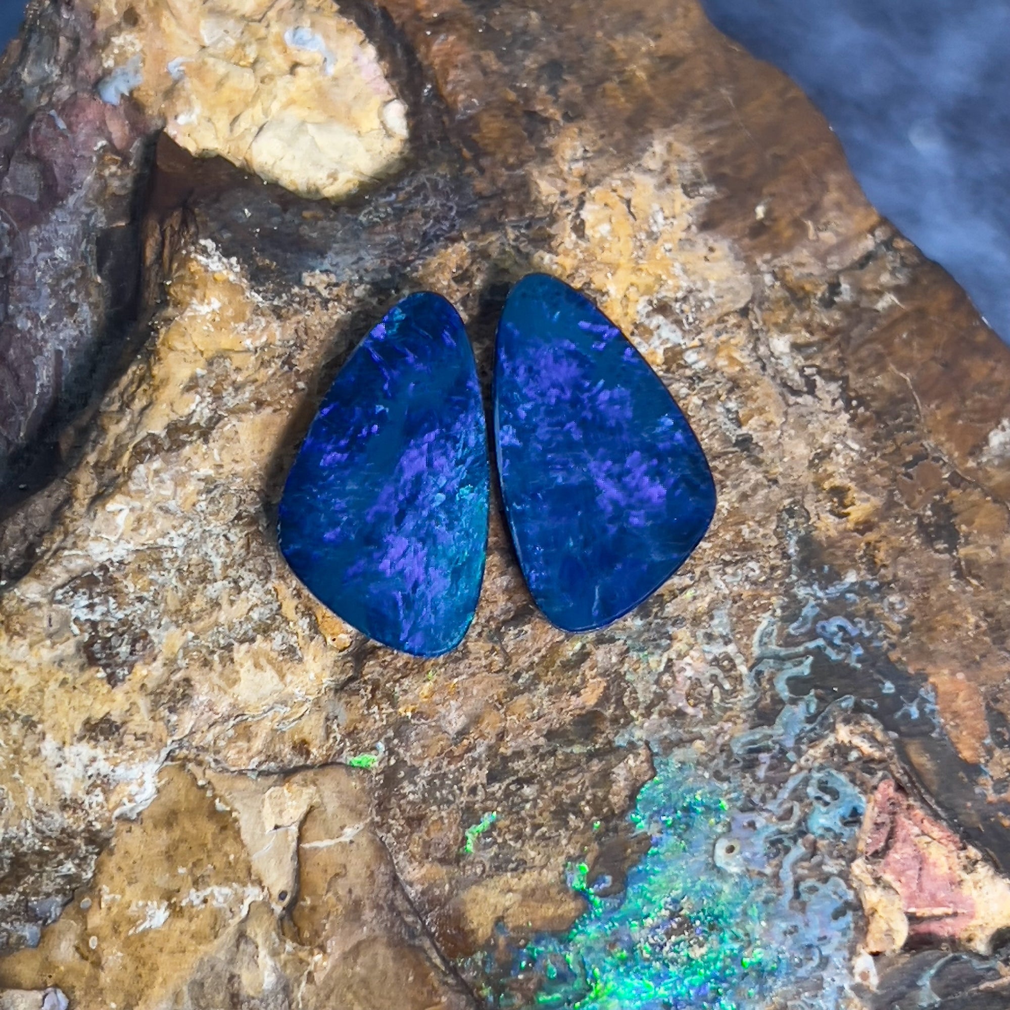 Pair of Loose Opal doublets blue 7.39ct - Masterpiece Jewellery Opal & Gems Sydney Australia | Online Shop