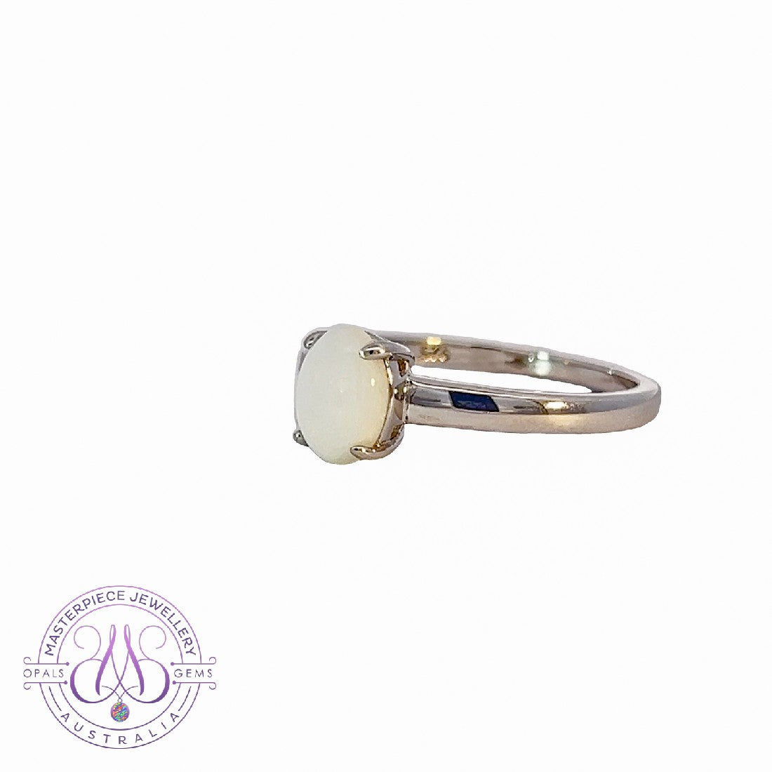 Sterling Silver solitaire 8x6mm White Opal ring - Masterpiece Jewellery Opal & Gems Sydney Australia | Online Shop