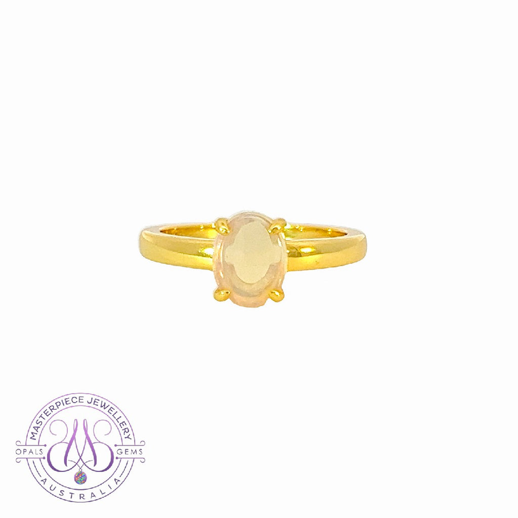 Gold plated silver White Opal 8x6mm solitaire ring - Masterpiece Jewellery Opal & Gems Sydney Australia | Online Shop