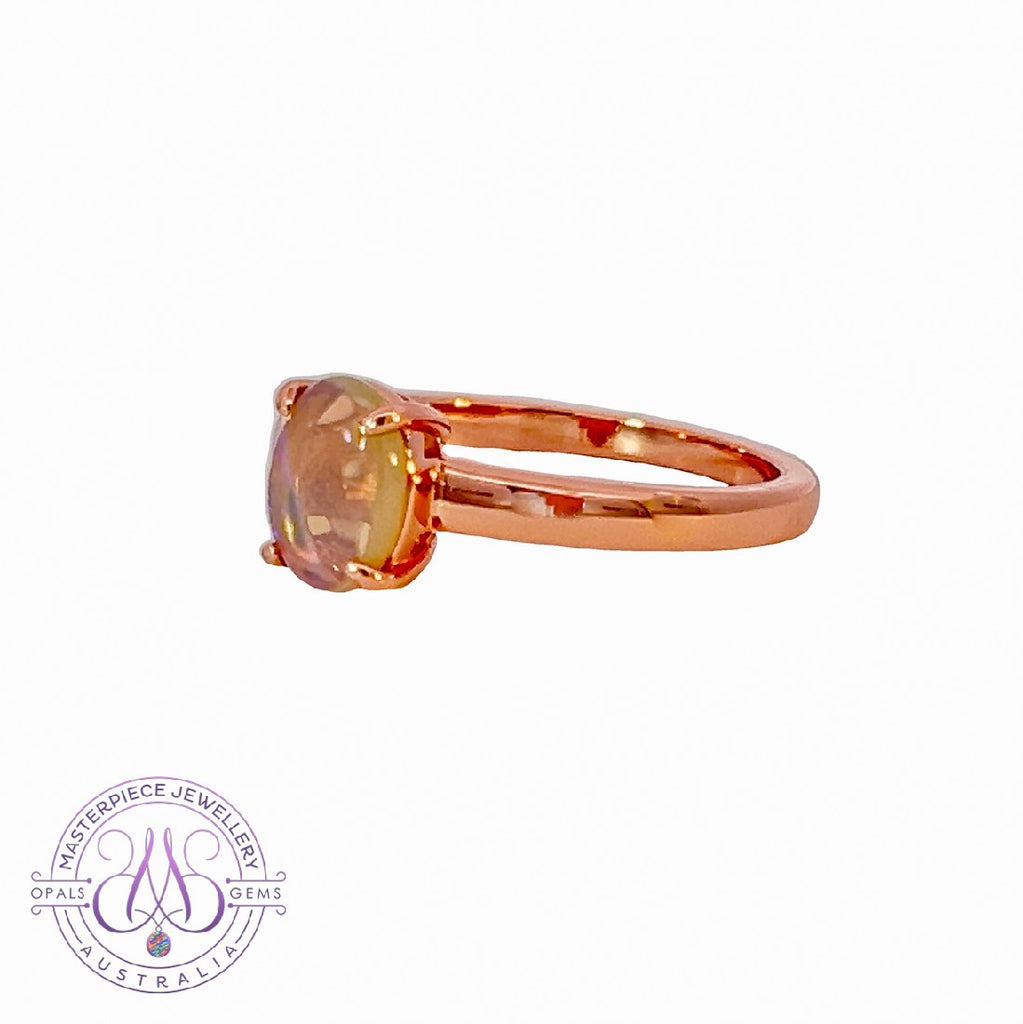 Rose Gold plated silver 8x6mm White Opal solitaire ring - Masterpiece Jewellery Opal & Gems Sydney Australia | Online Shop