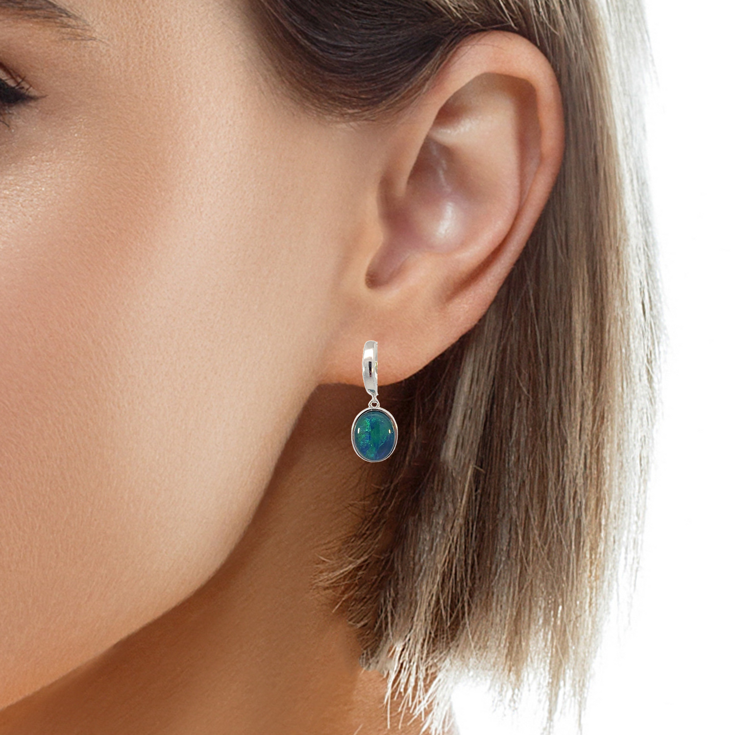 Sterling Silver huggie dangling Opal triplet earrings - Masterpiece Jewellery Opal & Gems Sydney Australia | Online Shop