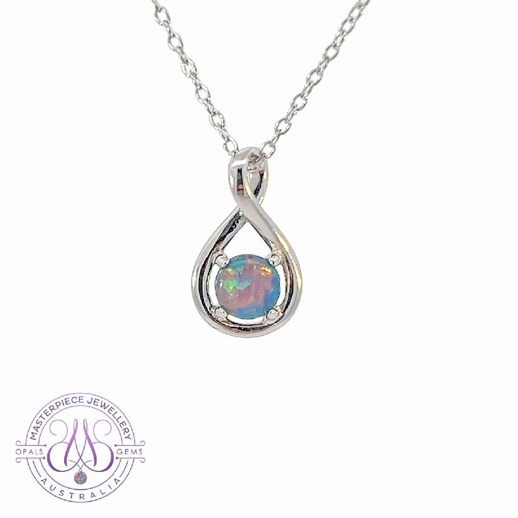 Sterling Silver Opal 5mm round triplet infinity pendant - Masterpiece Jewellery Opal & Gems Sydney Australia | Online Shop
