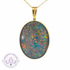 9kt Yellow Gold Opal bezel set 40x30mm vertical pendant - Masterpiece Jewellery Opal & Gems Sydney Australia | Online Shop