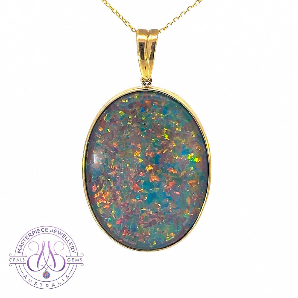 9kt Yellow Gold Opal bezel set 40x30mm vertical pendant - Masterpiece Jewellery Opal & Gems Sydney Australia | Online Shop