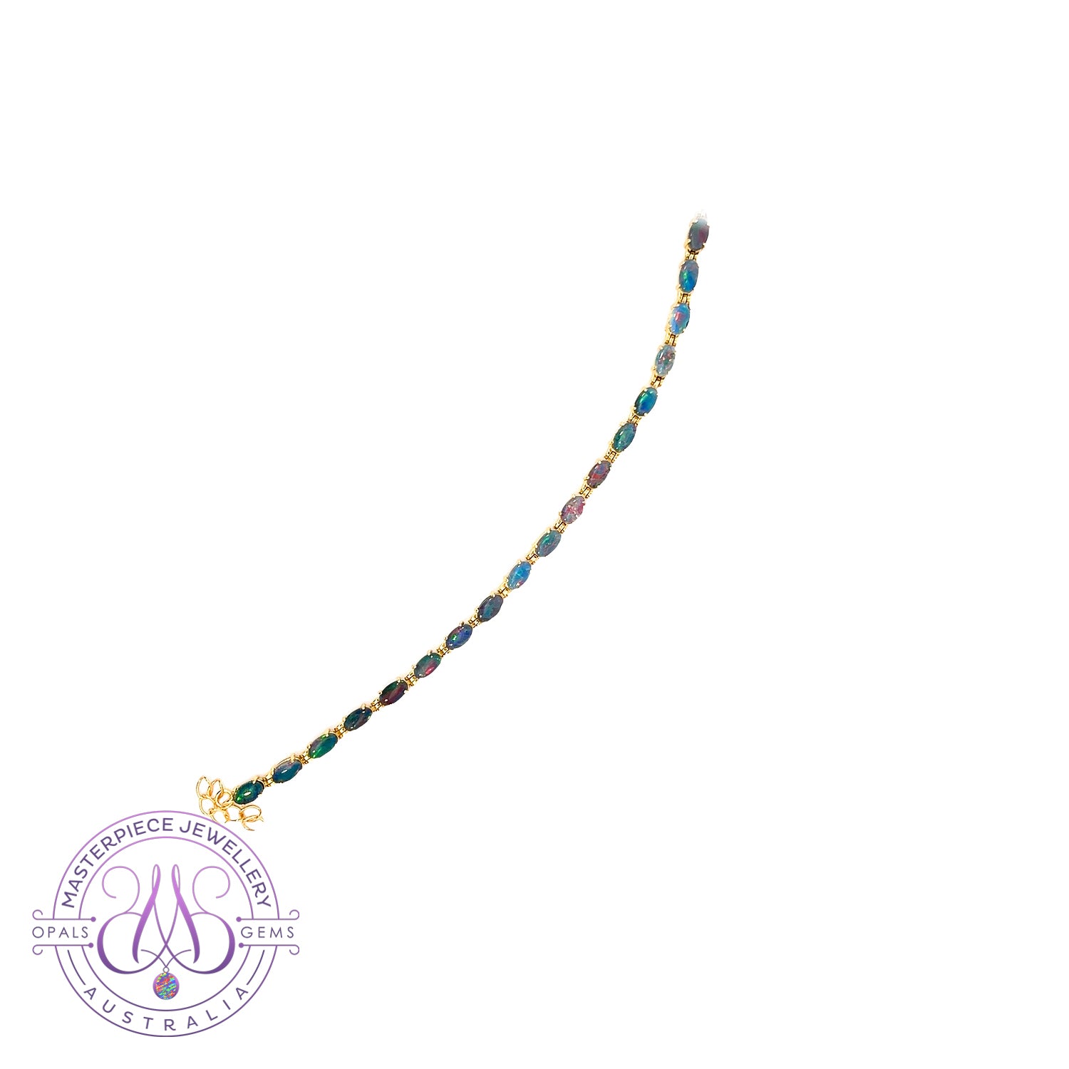 Gold plated sterling silver 5x3mm Opal triplet tennis bracelet design - Masterpiece Jewellery Opal & Gems Sydney Australia | Online Shop