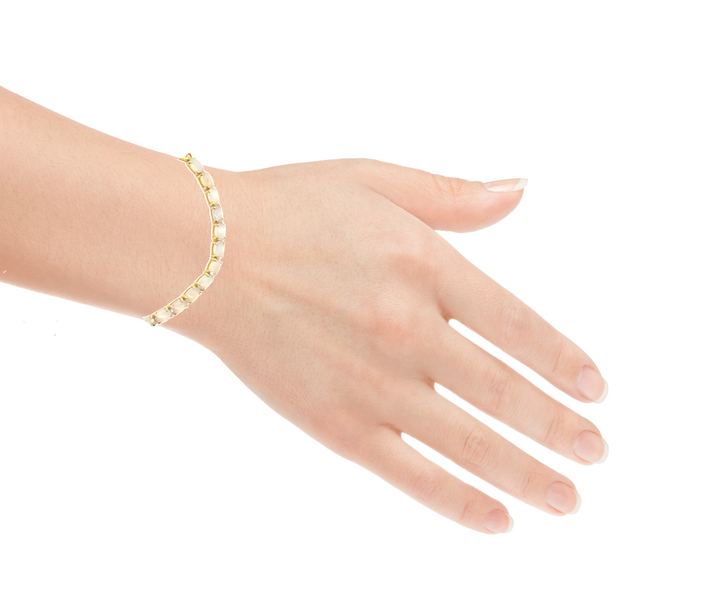 Gold Plate Silver 6x4mm White Opal tennis bracelet style - Masterpiece Jewellery Opal & Gems Sydney Australia | Online Shop